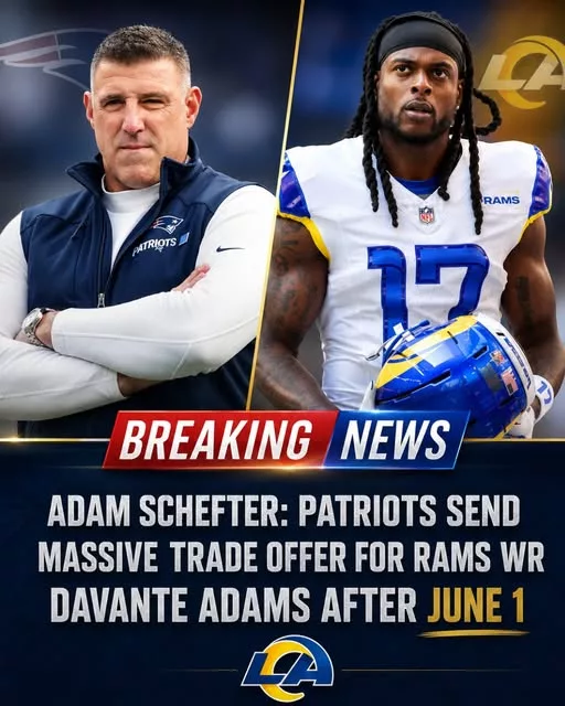 Cover Image for 🚨 NFL BLOCKBUSTER ALERT 🚨 According to reports connected to Adam Schefter, the New England Patriots have reportedly prepared an “irresistible” trade package for superstar WR Davante Adams — and the Los Angeles Rams may seriously consider the deal after June 1. 😳🔥  If this move actually happens, it could completely reshape the balance of power in the NFL. The Patriots are desperate to add an elite weapon to transform their offense, while the Rams could be tempted by the financial flexibility and massive return package involved.  Fans are already debating whether Los Angeles would really move one of the league’s most dangerous receivers… or if this is all part of a much bigger offseason strategy. 👀