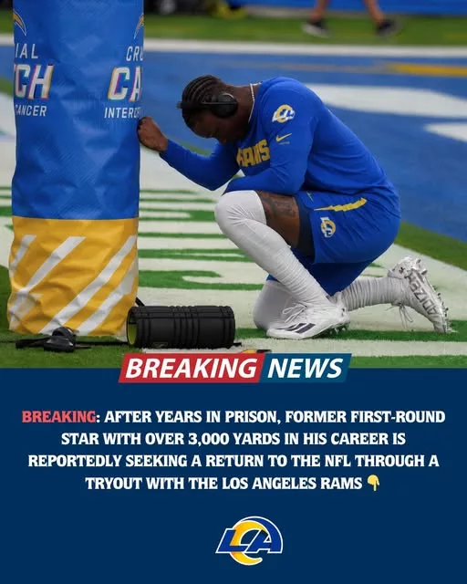 Cover Image for 🚨 FROM PRISON TO THE NFL?! 🚨 A former first-round pick with over 3,000 career yards is reportedly getting another shot at football — this time with the Los Angeles Rams. 😳🔥  After years away from the league and time spent behind bars, many believed his football story was over forever. But now, one of the NFL’s most shocking comeback attempts is suddenly becoming reality.  The Rams are reportedly willing to bring him in for a tryout, hoping there may still be something left in the tank from the once-explosive star who captivated fans years ago.  Can this fallen talent truly rebuild his career and complete one of the greatest redemption stories in NFL history? Or will the dream end before it even begins? 👀