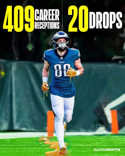 Cover Image for 🚨 One of the NFL’s MOST reliable weapons has been hiding in plain sight… 👀🦅 For eight straight seasons, Dallas Goedert has quietly become the definition of consistency for the Philadelphia Eagles. Since entering the league in 2018, the star tight end has recorded 409 receptions — while dropping only 20 passes TOTAL. 🤯 That means Goedert averages just 2.5 dropped passes per season despite constantly taking hits and operating in the toughest areas of the field. 💪 In a league where every catch matters, that level of reliability is incredibly rare. And many Eagles fans now believe Goedert might still be one of the most underrated elite tight ends in football today… 🔥