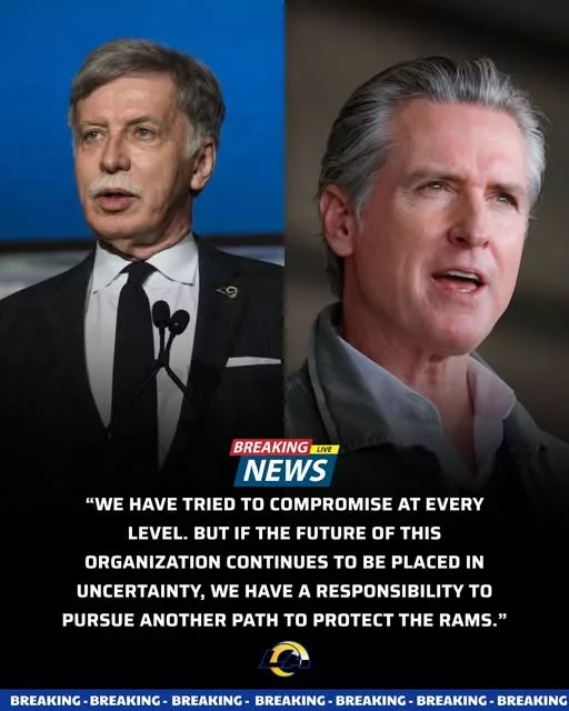 Cover Image for 🚨 SHOCKING DEVELOPMENTS IN LOS ANGELES! 🚨 Just 12 hours after reports claimed California Governor Gavin Newsom had suspended a massive $4.7 billion SoFi Stadium-related project through 2030, Rams owner Stan Kroenke reportedly responded with a move that could shake the NFL to its core. Sources say Kroenke is prepared to relocate key team operations and facilities to Nevada, a decision that could dramatically impact the future of the franchise and its long-term presence in Southern California. The news has already sparked intense debate among fans, league executives, and local officials. Could this be a negotiating tactic, or is one of the NFL’s premier organizations genuinely preparing for a historic shift? The answers emerging behind the scenes may be even more surprising than the headline itself.