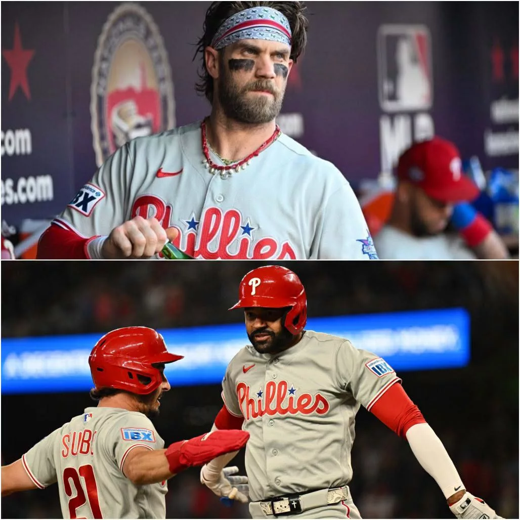 Cover Image for Harper, Hill Blast 9th-Inning Homers as Phillies Complete Historic Third Straight Comeback .v1