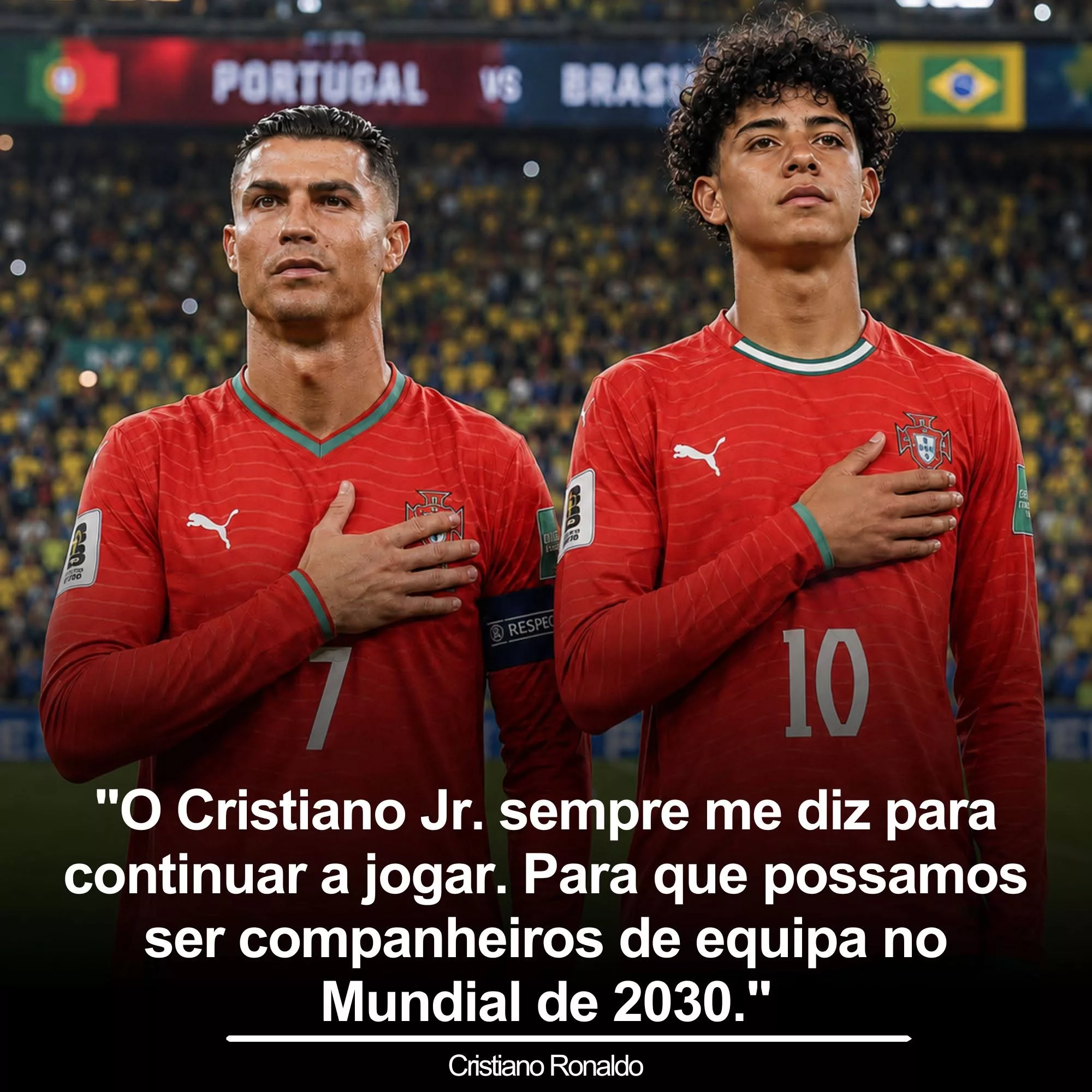 Cover Image for Cristiano Ronaldo ainda tem um motivo especial para continuar: o sonho de dividir o campo com Cristiano Jr. no Mundial de 2030 
