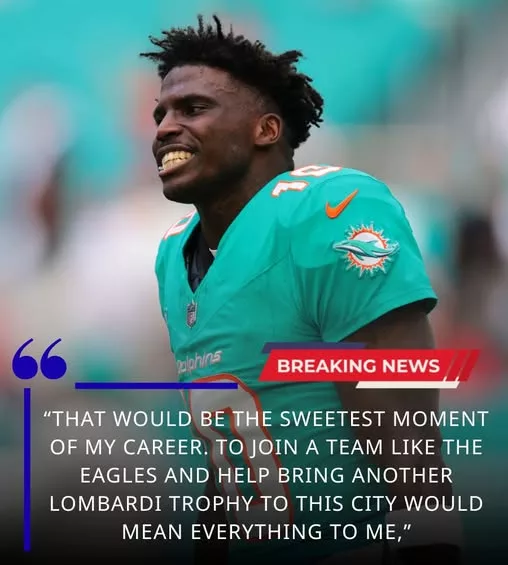 Cover Image for 🚨 TYREEK HILL TO PHILADELPHIA?! 🚨  The NFL rumor mill is in overdrive after reports claimed that just hours after being rejected by the Dolphins once again, Tyreek Hill shifted his focus toward the Eagles—and delivered a statement that instantly caught the attention of the entire league.  According to the speculation, Hill made it clear that helping Philadelphia win a Super Bowl would be “the sweetest moment” of his career. For a player who has already achieved so much, that comment has Eagles fans dreaming about what one of the league’s most explosive playmakers could add to an already loaded roster.  Could Philadelphia really be preparing for a blockbuster move? And what would a Hurts-to-Hill connection mean for the rest of the NFC?  The answers could change everything.
