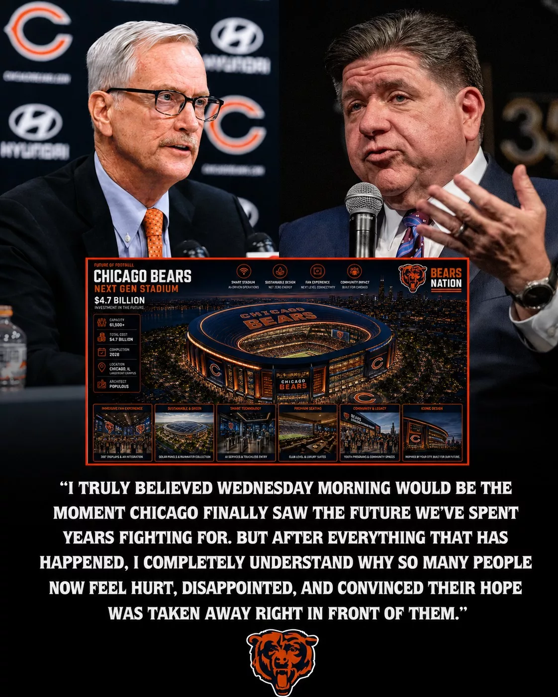 Cover Image for Just 12 Hours After Chicago Bears Principal Owner George McCaskey Receives Emergency Summons from Illinois Governor JB Pritzker – $4.7 Billion Soldier Field Project Suspended Until 2030