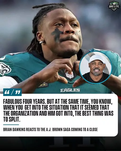 Cover Image for 🦅 EAGLES FANS, TIME FOR A TOUGH QUESTION… 🦅  Do you agree with Brian Dawkins’ take, or should the Eagles have done more to keep A.J. Brown?  There’s no denying what A.J. Brown has meant to Philadelphia. Since arriving in Philly, he’s been one of the NFL’s most dominant receivers, a game-changer who helped elevate the Eagles into a perennial Super Bowl contender. His chemistry with Jalen Hurts transformed the offense and gave opposing defenses nightmares every Sunday.  But roster building isn’t always simple. Salary cap realities, future contracts, and long-term team planning can force difficult decisions—even involving star players.  Some fans believe the Eagles made the right call for the future. Others argue that elite talents like Brown should never be allowed to leave.  👀 So what’s your verdict, Eagles Nation? Did the front office make the right decision, or should they have done whatever it took to keep A.J. Brown in Philadelphia?