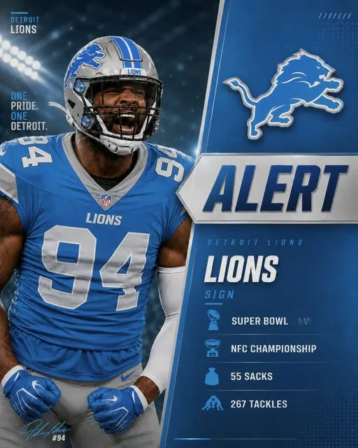 Cover Image for 🚨 BREAKING: DETROIT STRIKES AGAIN! 🚨  Just 24 hours after creating significant salary-cap flexibility, the Detroit Lions are reportedly wasting no time making another aggressive move. According to the latest buzz, Detroit has entered the trade market and landed a Pro Bowl defensive end with 55 career sacks—a move that could instantly elevate an already dangerous defense.  If the reports are true, this could be one of the biggest surprises of the offseason and a clear signal that the Lions believe their Super Bowl window is wide open. Fans are already imagining what this star pass rusher could do alongside Aidan Hutchinson.  Who is the veteran defender? What did Detroit give up to get him? And how much stronger does this make the Lions’ championship hopes?  🦁 The full story has Lions Nation absolutely buzzing.