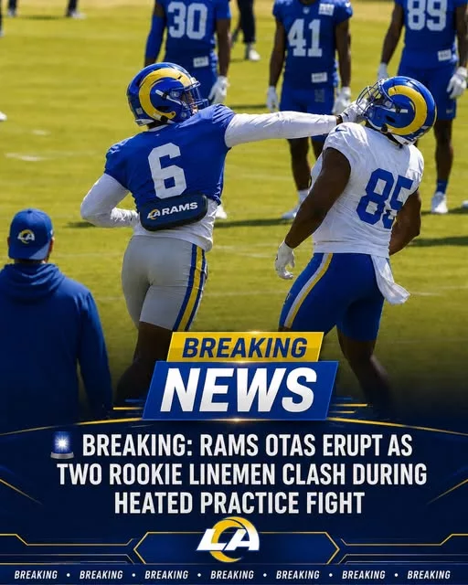 Cover Image for 🚨 BREAKING: Tensions Boil Over at Rams OTAs! 🚨 What started as a routine OTA practice quickly turned chaotic when two Rams rookies reportedly got into a heated confrontation that escalated into a physical altercation on the field. Coaches and teammates were forced to step in as tempers flared during one of the most intense moments of the offseason so far. While competitive fire is often welcomed during practices, eyewitnesses say this exchange went far beyond the usual pushing and shoving. The incident has already sparked debate among fans: Is this a sign of young players fighting for roster spots, or could it point to deeper frustrations inside the team? Who were the players involved? What triggered the clash? And how did coaches respond afterward? The full story behind the surprising OTA showdown is generating major buzz among Rams fans. 👀👇