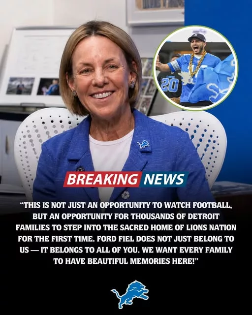 Cover Image for 🏈❤️ INCREDIBLE NEWS FROM DETROIT! The Detroit Lions and Sheila Ford Hamp have just unveiled a stunning initiative that has fans across the NFL talking. For one special day, tickets to a Lions game at Ford Field will reportedly be available for just $5, opening the doors for thousands of low-income families who may never have had the chance to experience an NFL game in person. Many supporters are already calling it one of the most generous gestures in modern sports history. Imagine the memories that will be created as parents bring their children to witness the roar of Ford Field for the very first time. But what inspired this remarkable decision? And how many families could benefit from it? The full details behind this emotional announcement are leaving Lions fans proud of their team once again. 🦁💙 Read more below! 👇