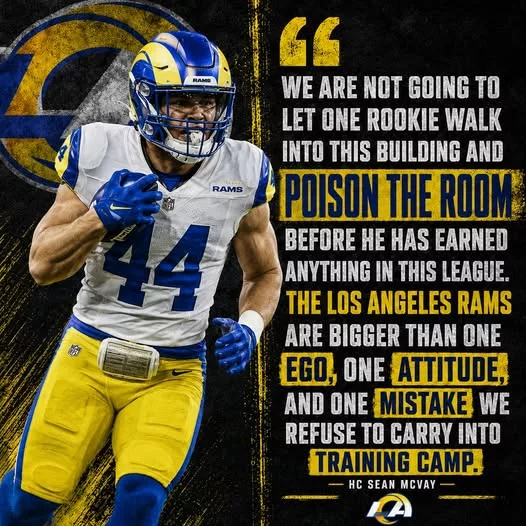 Cover Image for 🚨🐏 SHOCKWAVES IN LOS ANGELES! 🐏🚨  Just months after arriving with hopes of earning a role on the Rams roster, a rookie player is reportedly already out of Los Angeles—and the reason has fans talking.  According to growing speculation, this wasn’t a football decision or a roster numbers move. Instead, concerns allegedly began building behind the scenes as teammates grew frustrated with the rookie’s attitude and behavior within the locker room. In an organization that prides itself on accountability, discipline, and team-first culture, some believe the Rams decided they couldn’t risk carrying unnecessary distractions into training camp.  👀 If true, it sends a powerful message: talent alone isn’t enough to survive in Los Angeles.  The Rams Way has always been about earning respect, not demanding it.  💬 Did the Rams make the right call, or should young players be given more time to mature?