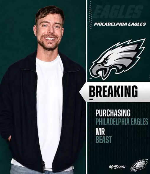 Cover Image for 🚨 BREAKING: One of the most unexpected stories in sports may be unfolding right now. Reports claim that Jimmy Donaldson, better known as MrBeast, is in discussions to acquire a 40% ownership stake in the Philadelphia Eagles as part of a deal reportedly valued at $6.4 billion. If true, the move would instantly make the world’s biggest YouTube creator one of the most influential figures in professional sports. Backed by a group of anonymous investors, MrBeast’s potential arrival could completely reshape how fans view the future of the Eagles both on and off the field. But how serious are these talks? And what would it mean for the franchise if one of the internet’s most powerful personalities joined the ownership group? 👀👇