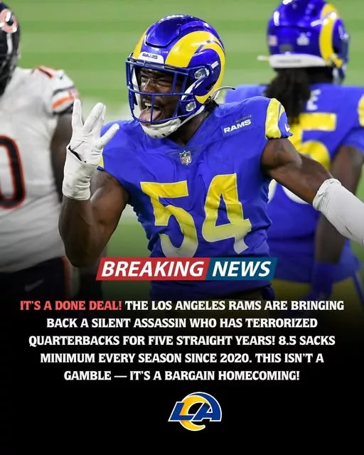 Cover Image for 🚨🐏 IT’S OFFICIAL! The Rams may have just pulled off one of the smartest moves of the offseason. After years of terrorizing quarterbacks across the NFL, a proven pass-rushing force is reportedly heading back to Los Angeles in what many fans are already calling a bargain homecoming. This isn’t a player living off past reputation—he’s produced at least 8.5 sacks in every season since 2020, a level of consistency few edge rushers can match. Even more exciting? He already knows the organization, understands the culture, and could fit seamlessly into a defense that is rapidly becoming one of the NFL’s most dangerous units. Why were the Rams so eager to bring him back? And how much stronger does this make Los Angeles heading into the season? 👀👇 👉 The full story has Rams fans believing a serious Super Bowl push may be taking shape.