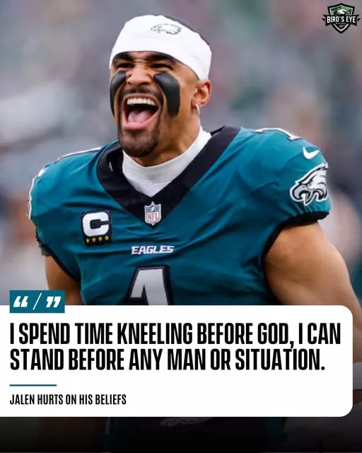 Cover Image for 🦅 Jalen Hurts has never been the loudest voice in the room—but he may be one of the strongest leaders in sports today.  Through every challenge, every criticism, and every high-pressure moment, Hurts has stayed true to the same formula: faith, discipline, hard work, and accountability. While others talk, he lets his preparation and performance do the talking.  From being doubted early in his career to leading the Eagles to the biggest stage in football, Hurts has built a reputation as someone who never gets too high or too low. His teammates respect him, coaches trust him, and fans admire the way he handles success and adversity alike.  In an era where attention often comes from words, Jalen Hurts continues to prove that character, consistency, and leadership can still speak the loudest. 👏🦅🔥