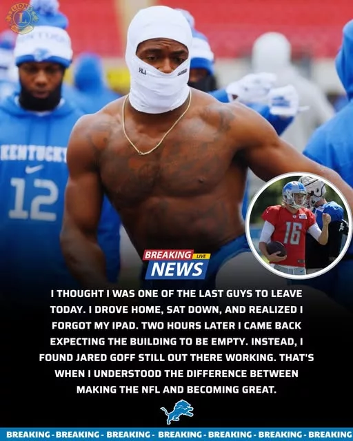 Cover Image for 😳 More than two hours after Detroit’s OTA practice had ended and nearly every player had already gone home, a Lions fifth-round rookie reportedly returned to the facility after realizing he had forgotten a personal item. What he expected to be a quick trip back turned into a moment he says he’ll never forget. Inside the building, long after the cameras were gone and the parking lot had mostly emptied, he reportedly spotted Jared Goff still hard at work. The veteran quarterback wasn’t surrounded by media or coaches. He wasn’t putting on a show for anyone. He was simply focused on getting better. The sight reportedly left the rookie stunned—and word of what happened next quickly spread throughout the locker room. What exactly was Goff doing that made such a lasting impression? 👀👇