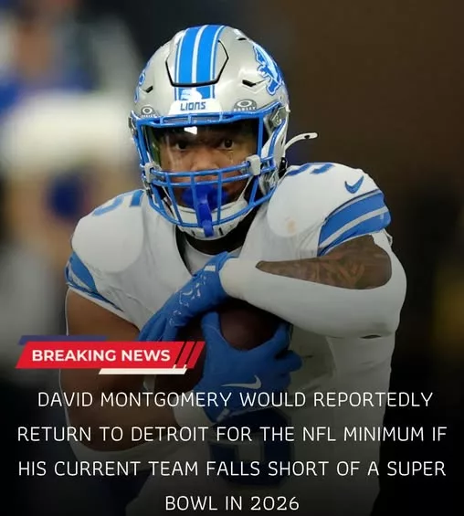 Cover Image for 🦁😳 RUMOR: Could a Detroit reunion actually happen? A surprising report is making the rounds among Lions fans, suggesting that former fan favorite David Montgomery would reportedly consider returning to Detroit for the NFL veteran minimum if his current team falls short of a Super Bowl in 2026. While nothing has been confirmed, the rumor has already sparked emotional reactions across Lions Nation. Montgomery wasn’t just a productive running back—he was a leader, a tone-setter, and one of the toughest players on the roster during Detroit’s rise to contender status. Would he really be willing to take less money for one more shot with Dan Campbell and the Lions? And if the opportunity arose, would Detroit welcome him back? 👀👇 Fans are already debating whether this would be the feel-good reunion of the decade. 👉 The full story has the entire Lions community talking.