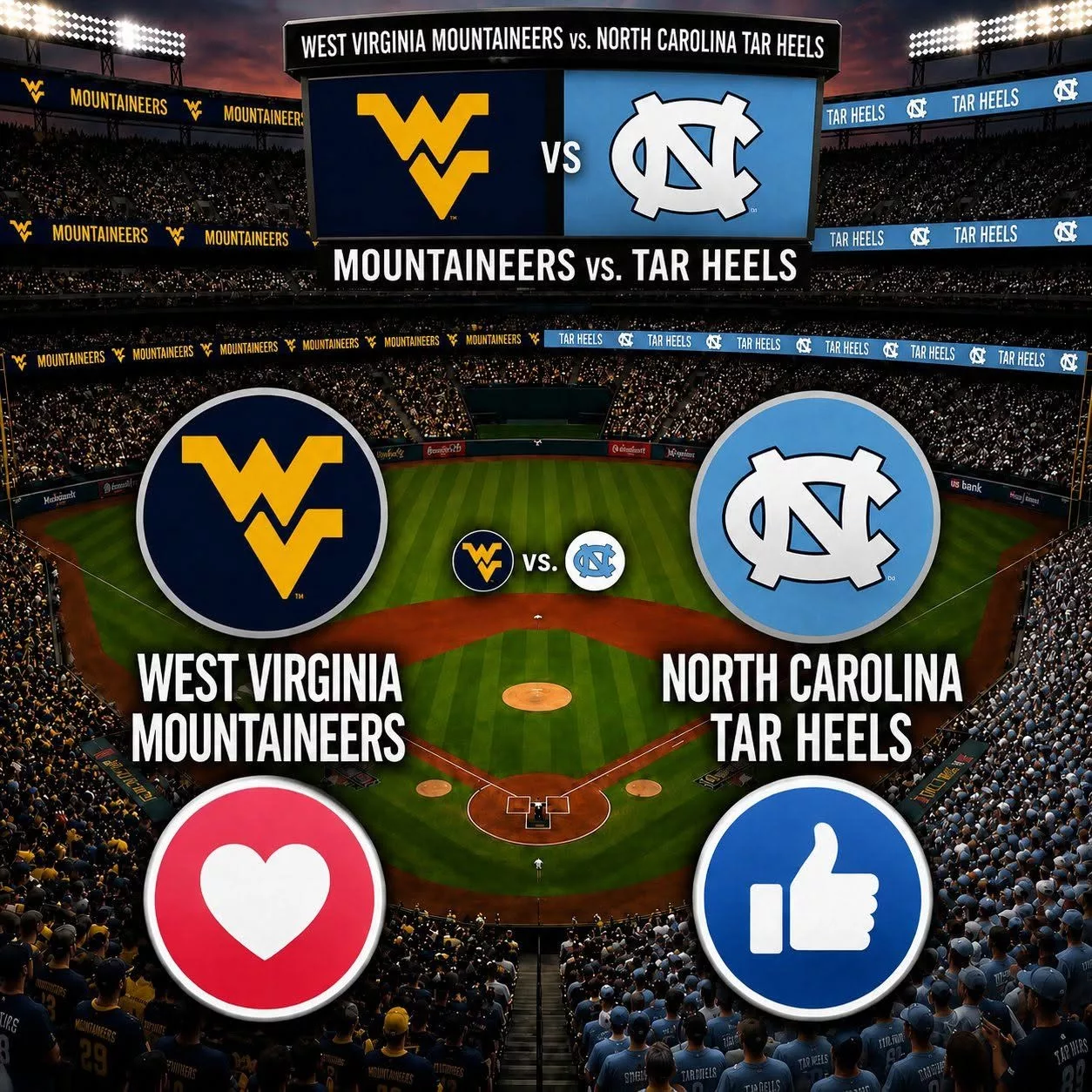 Cover Image for TIME CHANGE ANNOUNCEMENT: West Virginia Mountaineers vs. North Carolina Tar Heels