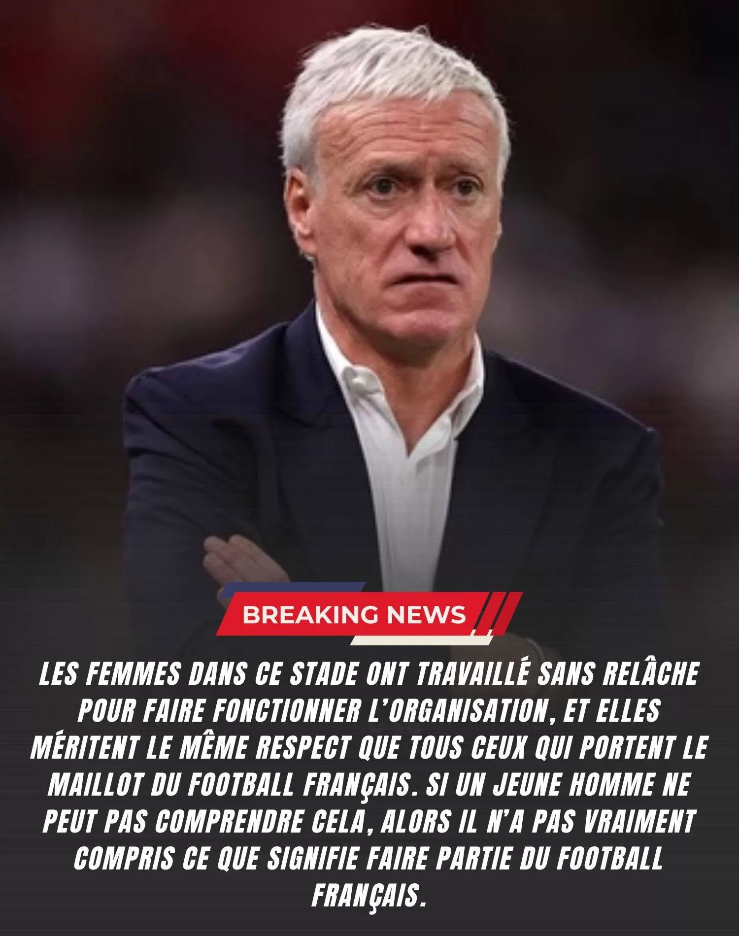 Cover Image for DERNIÈRE MINUTE : Didier Deschamps, sélectionneur de l’équipe de France, a annoncé la mise à l’écart d’un jeune joueur après un incident irrespectueux impliquant une employée âgée du stade — le sélectionneur envoie un message fort sur la “culture du respect” au sein de l’équipe de France.