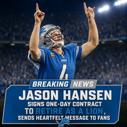 Cover Image for 🦁💙 A true Detroit legend may be coming home one final time.  Few players have represented the Lions with more loyalty, consistency, and class than Jason Hanson. After spending an entire career wearing Honolulu Blue, the possibility of Hanson signing a one-day contract to officially retire as a Lion has fans feeling emotional.  For generations of Detroit supporters, Hanson wasn’t just a kicker—he was a symbol of commitment through every high and low. Now, an emotional farewell and heartfelt message to Lions Nation could bring his remarkable journey full circle.  👀 What did Hanson reportedly say to the fans who supported him for decades? And why does this moment mean so much to the city of Detroit?  👇 Lions Nation won’t want to miss this one.