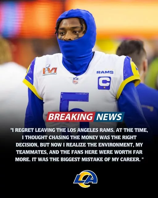 Cover Image for 🐏💔 SAD NEWS: Sometimes the biggest lessons in football come after the contracts are signed.  A former Rams cornerback is reportedly reflecting on one of the most important decisions of his career, admitting that leaving Los Angeles may not have been the opportunity he once imagined. His message to the NFL’s next generation is simple but powerful: don’t let money be the only factor when choosing your future.  The comments have sparked intense debate among fans, with many wondering whether chasing a bigger paycheck can sometimes come at the cost of culture, stability, and long-term success.  Who is the former Rams star? What exactly does he regret about leaving Los Angeles? And why are his words resonating with so many current players?  👀👇 Rams Nation is talking, and the full story may surprise you.