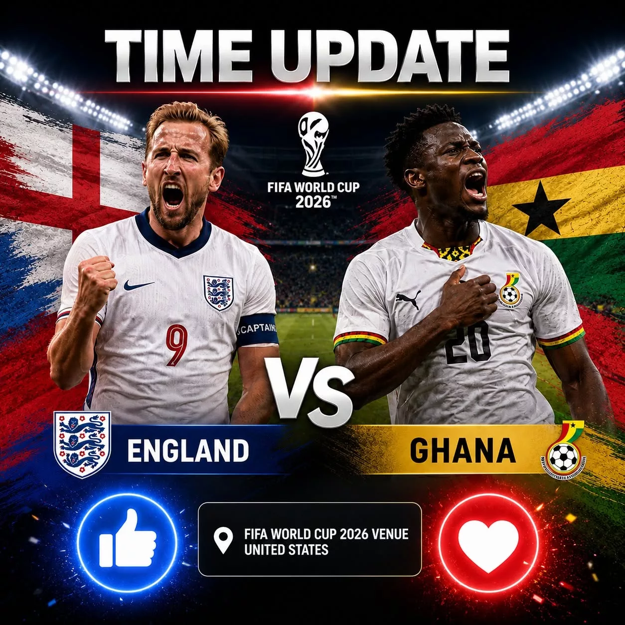 Cover Image for 🚨 NEW KICKOFF TIME ANNOUNCED — Broadcast Schedule Adjusted for the FIFA World Cup 2026 Group L Clash Between England and Ghana