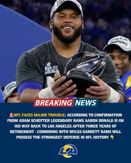 Cover Image for 🚨🐏 NFC ON HIGH ALERT?  Imagine this blockbuster scenario: Rams legend Aaron Donald decides to come out of retirement and return to Los Angeles, joining forces with superstar pass rusher Myles Garrett on a defense already loaded with talent. While this remains a hypothetical situation, the thought alone has NFL fans buzzing.  Donald is widely considered one of the greatest defensive players in league history, while Garrett continues to dominate offenses as one of the NFL’s premier edge rushers. Together, they would create a nightmare for opposing quarterbacks and potentially form one of the most feared defensive duos ever assembled.  👀 Would this instantly make the Rams the Super Bowl favorite? And could it become one of the greatest defenses football has ever seen?  👇 Full breakdown and fan reactions are in the comments!