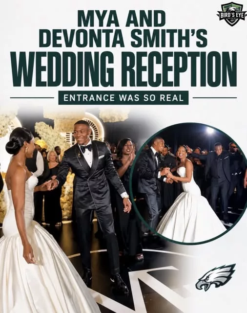 Cover Image for 💍🦅 WHAT A WEEKEND FOR SMITTY!  DeVonta Smith and Mya had Eagles fans smiling from ear to ear as they made an unforgettable entrance at their wedding reception. From the music selection to the perfectly coordinated choreography, the newlyweds brought energy, joy, and plenty of memorable moments to a celebration that looked every bit as special as the occasion itself.  Videos and photos from the weekend quickly spread across social media, with fans loving the chance to see a different side of one of Philadelphia’s most beloved stars. It wasn’t about football—it was about family, friendship, and celebrating a new chapter.  ❤️ One wedding entrance. Countless smiles. A weekend Eagles fans won’t forget anytime soon.  👇 What was YOUR favorite moment from Smitty’s wedding weekend? Let us know in the comments!