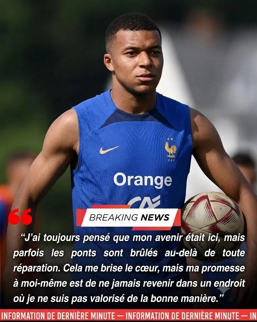 Cover Image for TRISTE NOUVELLE : Je pars et je promets de ne jamais revenir. La star de lâĂ©quipe de France, Kylian MbappĂ©, lâannonce aprĂšsâŠ