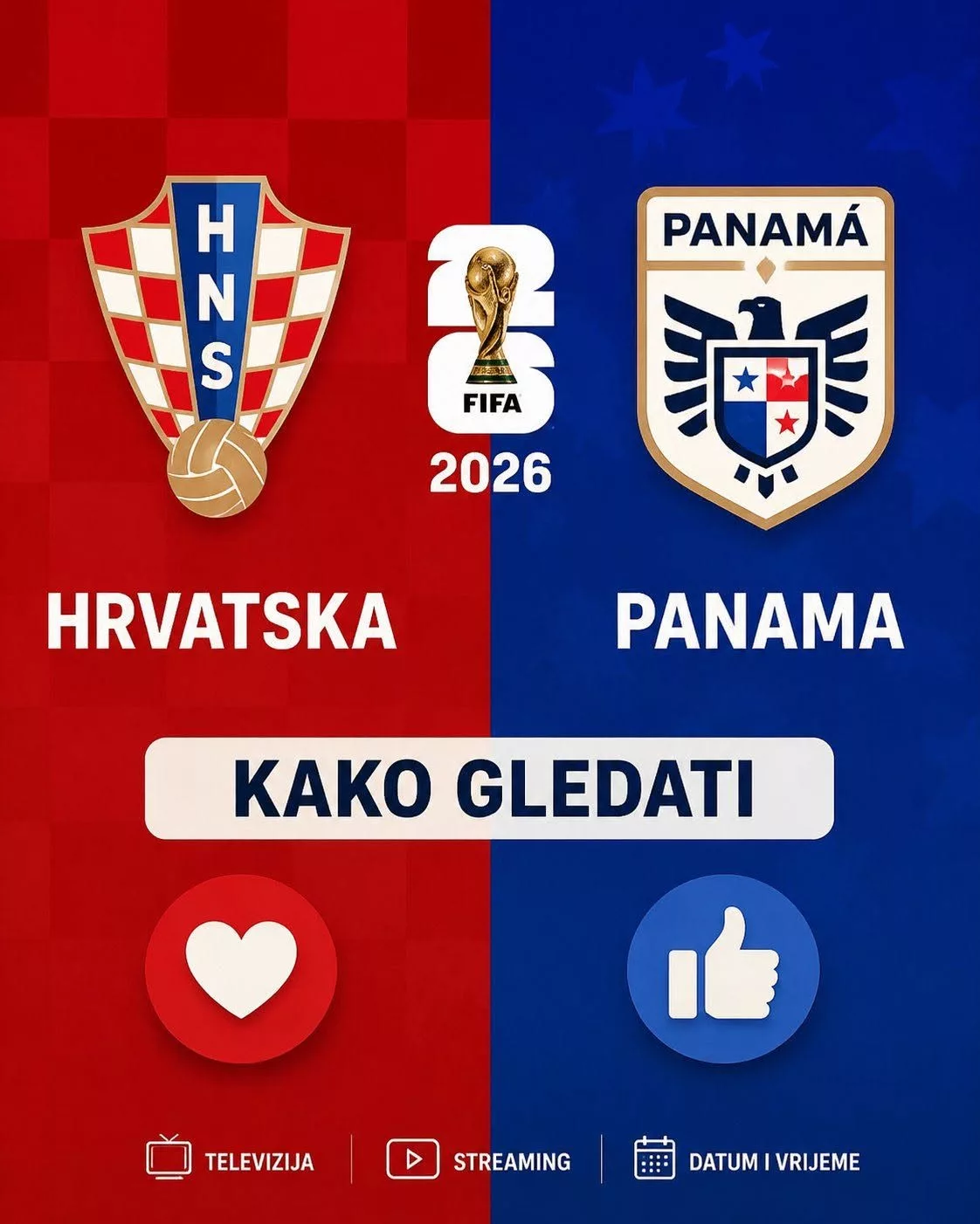 Cover Image for KAKO GLEDATI : Hrvatska nogometna reprezentacija protiv Paname — Vrijeme početka utakmice potvrđeno…