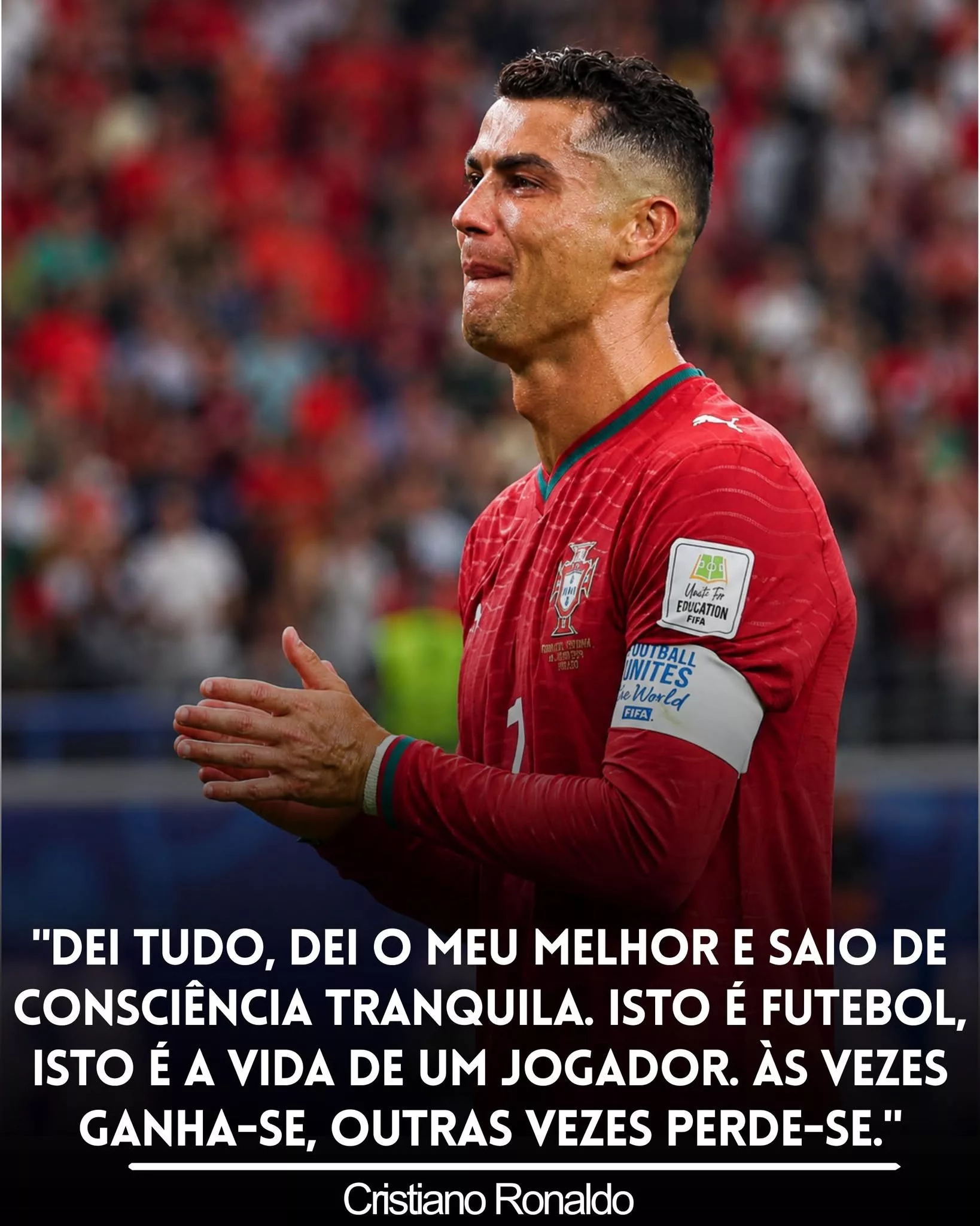 Cover Image for Portugal eliminado nos oitavos: as palavras emocionadas de Cristiano Ronaldo após a derrota por 0-1 frente à Espanha