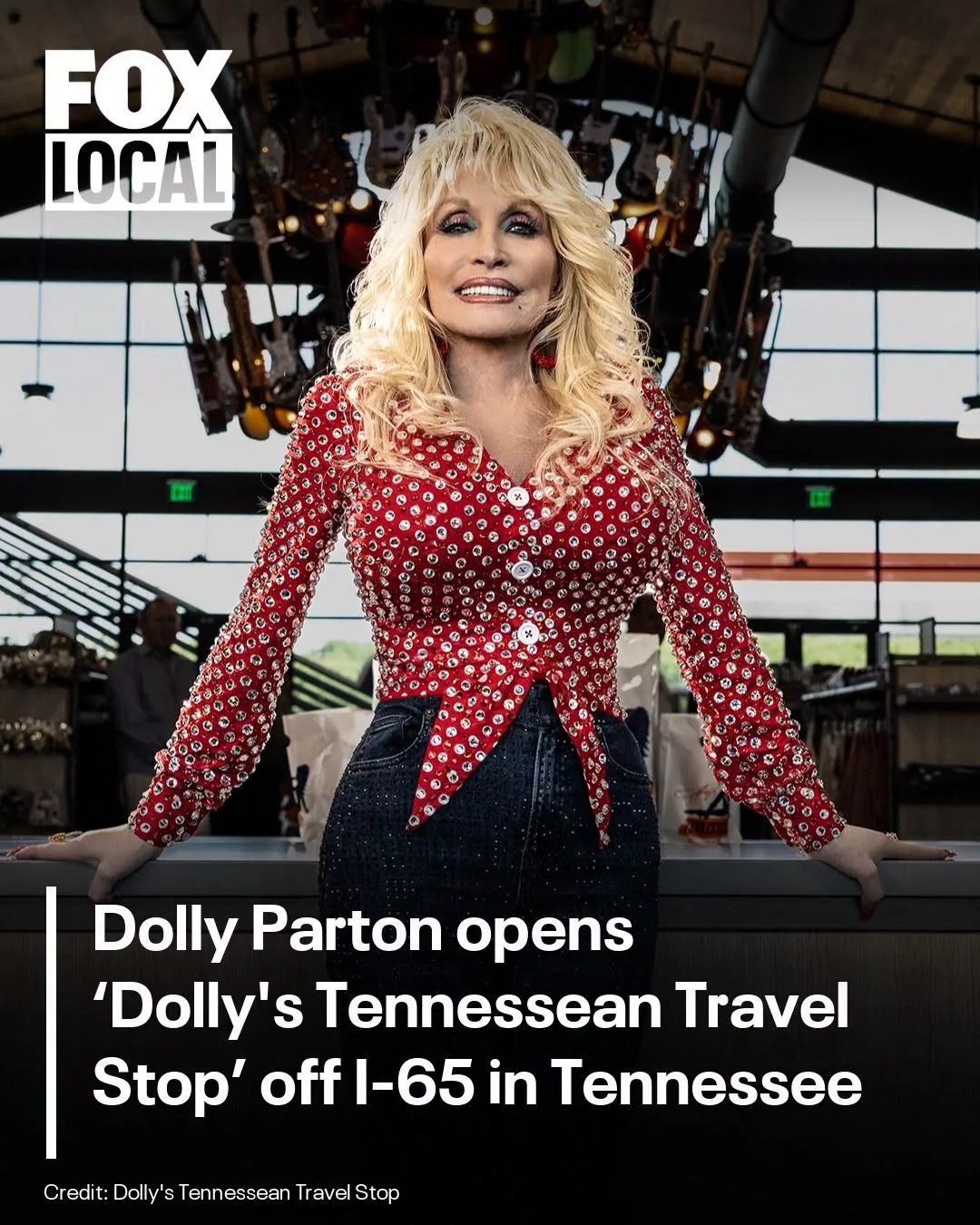 Cover Image for By Mark Richardson FOX Local Travel Published  June 30, 2026 11:02 AM CDT article Dolly’s Tennessean Travel Stop features fuel, food, shopping, a dog park, and amenities for truckers. (Dolly’s Tennessean Travel Stop)  The Brief Dolly Parton has a new travel stop in Tennessee bearing her name. Dolly’s Tennessean Travel Stop is located off I-65 in Cornersville, TN. The travel stop features fuel, food, shopping, a dog park, and amenities for truckers. Travelers traveling on Interstate 65 in Tennessee now have a new place to stop for fuel, some food, and a chance to rest with the opening of Dolly’s Tennessean Travel Stop.  Dolly’s Tennessean Travel Stop is located one hour south of Nashville at exit 22 off of I-65 in Cornersville, TN .  The week-long grand opening celebration featured a surprise appearance from Dolly herself, where she officially welcomed guests into the new space.   The grand opening celebration featured a surprise appearance from Dolly herself. (Dolly’s Tennessean Travel Stop)  RELATED: East Tennessee Children’s Hospital renamed Dolly Parton Children’s Hospital, singer honored to help kids  What they’re saying: “Well, the doors are open, and I could not be prouder. Whether you are hauling loads, hauling the family, or just passing through, we built this place for you. Good food, real rest, a little music, and people who are genuinely glad you stopped in…that’s what the road has always deserved, and that is what you will find here. Welcome home,” said Parton.   ◀︎▶︎ Image 1 of 8 ▼ (Dolly’s Tennessean Travel Stop)  What we know: The travel stop features DLY BBQ, Dolly’s Cup of Ambition Coffee, Refuel & Relax full-service sit-down cafe & restaurant, Sweet Treats Ice Cream, a general store, and Doggy Parton Dog Park for guest’s pets.  Truckers visiting will find a dedicated lounge, private hot showers, laundry facilities, and overnight truck parking.  In addition, there is live entertainment with a permanent main stage and upstairs patio for acoustic acts and regional bands as well as outdoor firepits.  The Source: Information in this article was provided by Dolly’s Tennessean Travel Stop.  This story was reported from Orlando.