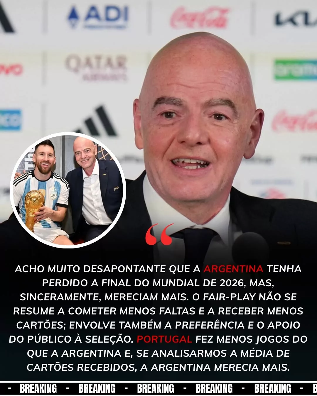 Cover Image for Polémica Mundial: Gianni Infantino Questiona o Prémio Fair Play de Portugal e Desencadeia Revolta Entre os Adeptos
