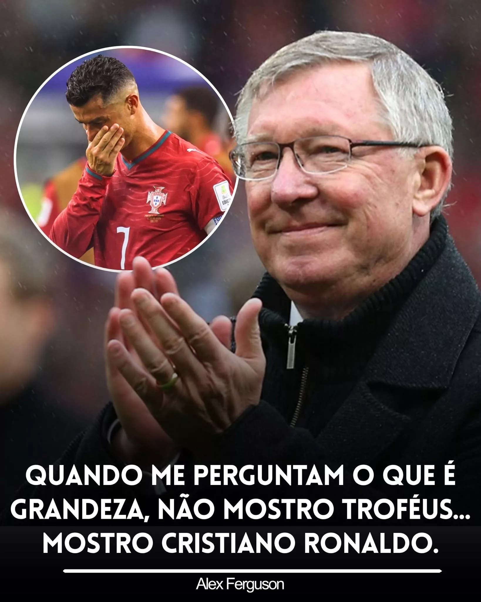 Cover Image for SIR ALEX FERGUSON DEFENDE CRISTIANO RONALDO: “ELE NÃO PRECISA DE UM MUNDIAL PARA SER ETERNO”