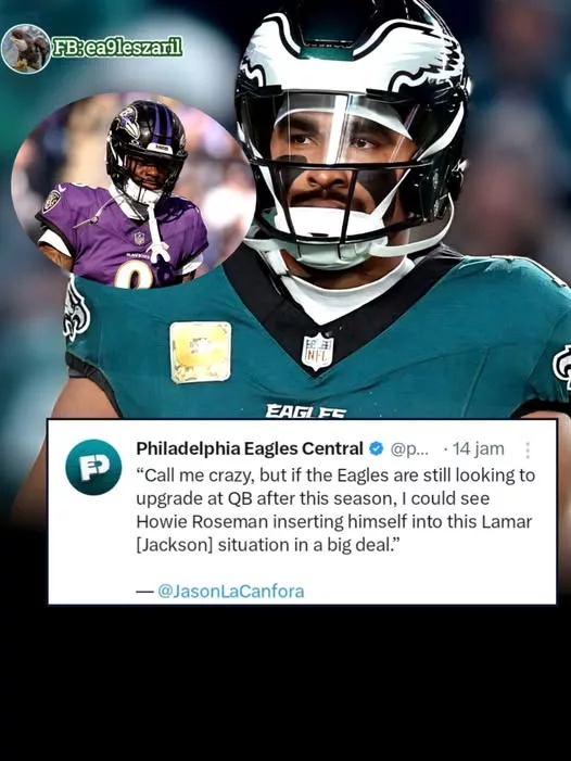 Cover Image for 🦅💚 The Jalen Hurts vs. Lamar Jackson debate is heating up—and Eagles fans have made their stance clear. While Lamar Jackson is widely regarded as one of the NFL’s most electrifying quarterbacks, many Philly fans believe there’s no reason to make a change. Their argument isn’t about talent alone—it’s about leadership, chemistry, and a quarterback who has already proven he can guide the Eagles through the biggest moments on football’s biggest stage. For those fans, Jalen Hurts isn’t just the starting quarterback—he’s the face of the franchise and the leader they want under center for years to come. 👇 If you had to choose one quarterback to lead the Eagles next season, are you sticking with Jalen Hurts or taking Lamar Jackson? Why?