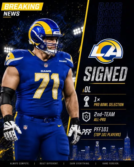 Cover Image for 🚨 BOMBSHELL IN THE NFC WEST: The Los Angeles Rams may have just reinforced the foundation of their offense. 🐏💥  Reports suggest the Rams have landed a Pro Bowl offensive guard and seasoned interior lineman with 15 years of NFL experience, a move that could dramatically strengthen an offensive line undergoing a major transformation. While flashy skill-position additions often dominate headlines, championships are frequently won in the trenches—and Los Angeles appears determined to rebuild from the inside out.  The veteran’s experience, leadership, and physical presence could provide the stability needed to protect the quarterback, open running lanes, and elevate the entire offense.  Who is the battle-tested lineman the Rams believe can anchor their offensive front, and could this signing be the missing piece in another Super Bowl run? 👀