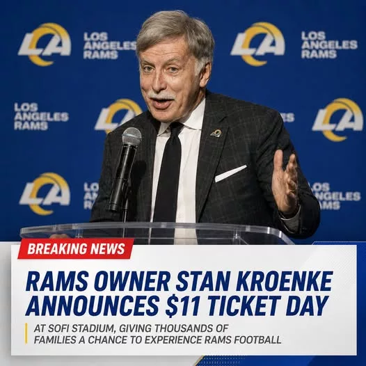 Cover Image for 🏠💙 A BIG WIN FOR RAMS FAMILIES! Imagine taking the whole family to a Rams game without breaking the bank. Reports say team owner Stan Kroenke is introducing an $11 Ticket Day, giving thousands of fans the chance to experience the electric atmosphere at SoFi Stadium for a fraction of the usual cost. For many families, it’s more than just affordable tickets—it’s an opportunity to create lifelong memories, inspire the next generation of Rams fans, and prove that football should be accessible to everyone. If this initiative becomes reality, it could be one of the most fan-friendly moves the franchise has ever made. How can fans take advantage of the offer, and what does it mean for the future of Rams game days? 👀🐏