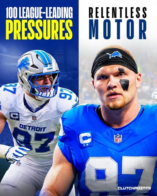 Cover Image for 🦁 Aidan Hutchinson isn’t just one of the NFL’s best pass rushers—he’s becoming the heartbeat of Detroit’s defense. After leading the league with an incredible 100 total pressures while logging over 1,000 defensive snaps, Hutchinson proved he’s much more than a highlight machine. His relentless motor, durability, and ability to disrupt opposing quarterbacks have made him one of the most feared edge defenders in football. Every snap, he forces offenses to adjust their game plan—and that’s exactly the kind of player championship defenses are built around. With another season on the horizon, Lions fans believe Hutchinson is ready to take Detroit’s Super Bowl aspirations to an entirely new level. 👇 Is this the year Hutchinson wins NFL Defensive Player of the Year?