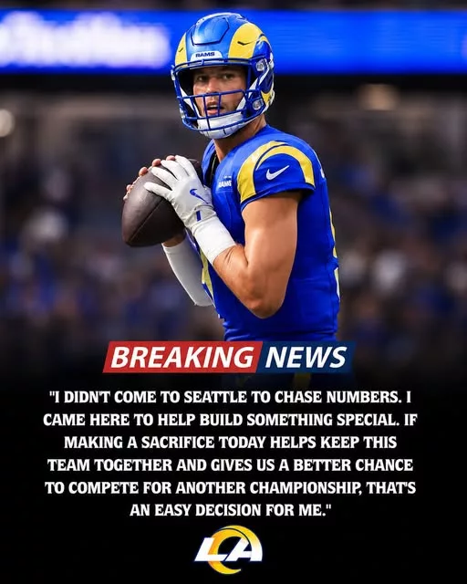 Cover Image for 🚨 BREAKING: A stunning act of leadership could reshape the future of the Los Angeles Rams. 🐏  According to reports, a Super Bowl-winning quarterback has agreed to take a pay cut in an effort to help the Rams finalize a blockbuster long-term extension for star wide receiver Puka Nacua. If true, it’s a move that speaks volumes about the team’s commitment to keeping its young core together and chasing another championship.  Rather than maximizing his own earnings, the veteran signal-caller is reportedly putting the team’s future first—giving Los Angeles valuable salary cap flexibility to lock up one of the NFL’s brightest young stars.  Could this selfless decision become the move that keeps the Rams among the NFC’s elite for years to come? And what will Puka Nacua’s new deal look like? 👀👇