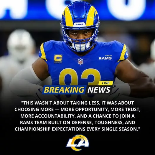 Cover Image for 🚨 BREAKING: The Los Angeles Rams may have pulled off another stunning offseason move. 🐏🔥  Just hours after reported contract talks with the Raiders fell apart, a proven veteran defender with 372 career tackles and 22.5 sacks is now rumored to be heading to Los Angeles—even after turning down larger offers elsewhere. If true, the decision suggests the former defensive star values the chance to compete for a championship over maximizing his paycheck.  For the Rams, adding an experienced, disruptive defender could be another major step toward strengthening a roster already viewed as a serious Super Bowl contender.  Who is the mystery defender willing to sacrifice millions for a shot at a Lombardi Trophy, and could he be the missing piece of the Rams’ defense? 👀