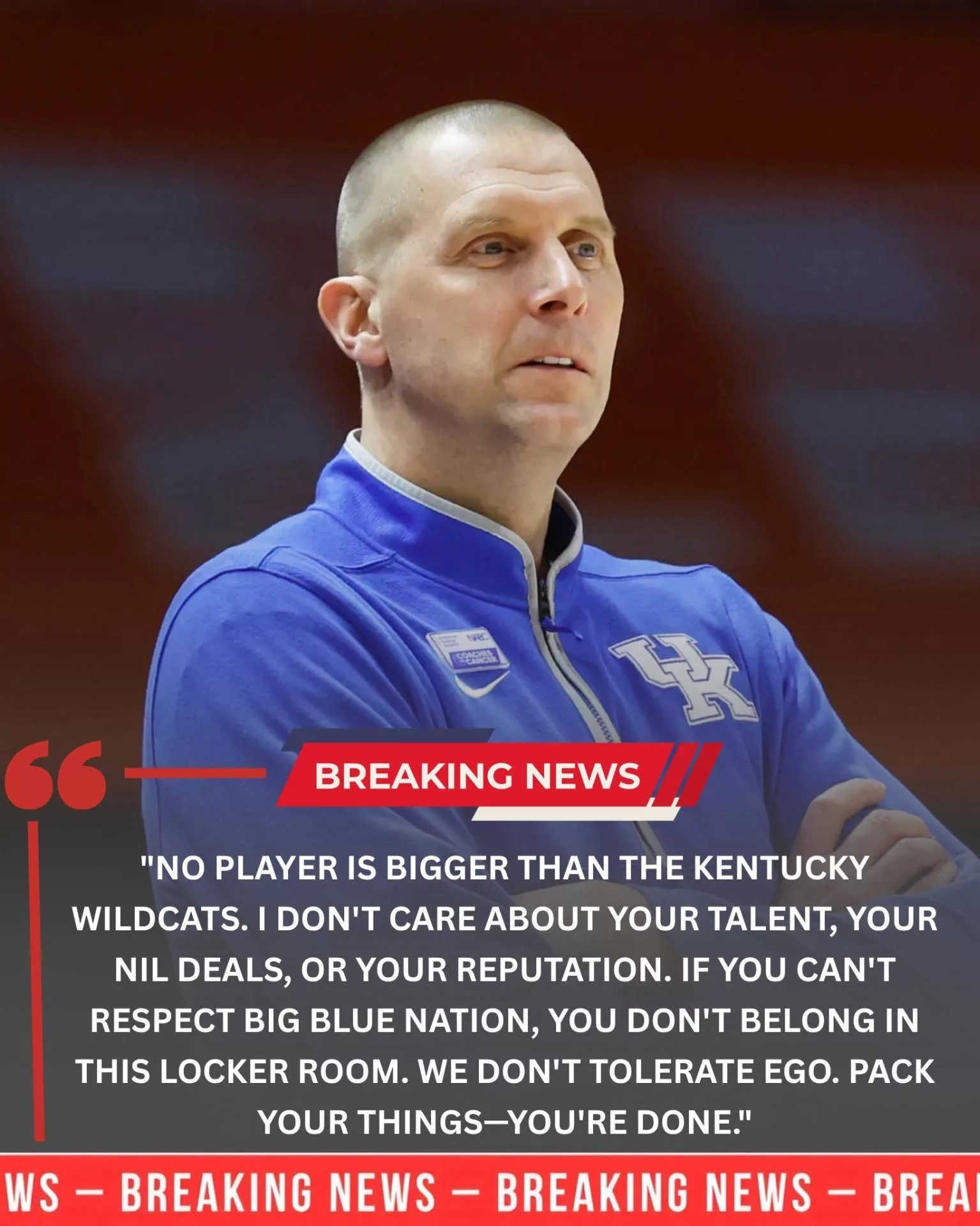 Cover Image for SHOCKWAVE AT THE KENTUCKY WILDCATS: In a swift and decisive move, Kentucky Wildcats head coach Mark Pope has immediately and permanently removed a star player from the program.