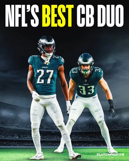 Cover Image for 🦅🔥 Do the Eagles have the best cornerback duo in the NFL? Few secondaries can match what Quinyon Mitchell and Cooper DeJean bring to Philadelphia. Mitchell has quickly developed into one of the league’s premier shutdown corners, while DeJean’s versatility allows Vic Fangio to deploy him all over the field as a slot defender and defensive chess piece. Together, they earned First-Team All-Pro honors and played a pivotal role in helping the Eagles capture a Super Bowl in their rookie seasons. With both stars still so early in their careers, the ceiling for this duo may be even higher. 👇 Is Mitchell and DeJean the NFL’s No. 1 cornerback tandem, or is there another duo you’d take over them?