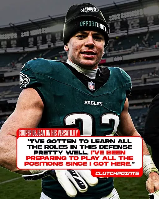 Cover Image for 🦅🔥 Cooper DeJean isn’t just a great defensive back—he’s one of the Eagles’ biggest tactical advantages.  Whether lining up at outside corner, nickel, or even safety, DeJean has shown he can excel wherever Philadelphia needs him. That rare versatility gives Vic Fangio endless options to disguise coverages, create favorable matchups, and keep opposing quarterbacks guessing. In today’s NFL, where offenses constantly attack mismatches, having a defender who can seamlessly play multiple positions is incredibly valuable.  It’s no surprise DeJean has quickly become one of the most important pieces of the Eagles’ secondary.  👇 Where do you think Cooper DeJean is at his best: outside corner, slot corner, or safety?