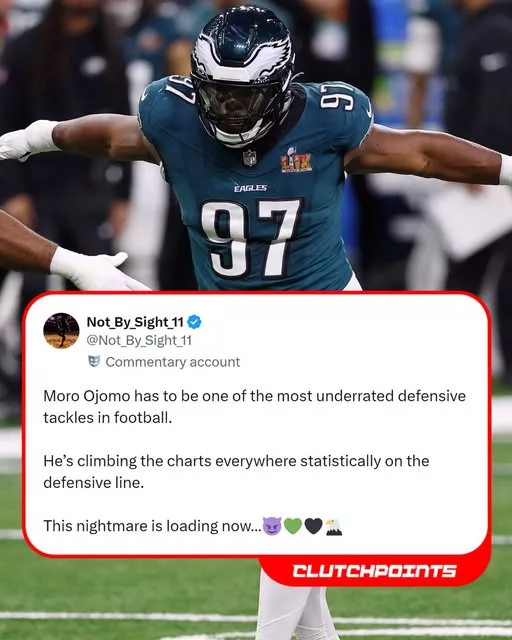 Cover Image for 🦅💪 Moro Ojomo may not grab all the headlines, but his impact on the Eagles’ defensive line keeps growing. After steadily developing into a reliable interior defender, Ojomo has become an important piece of Philadelphia’s pass rush rotation. His energy, relentless motor, and ability to generate pressure from the inside have made him a valuable complement to the Eagles’ star-studded defensive front. As his role continues to expand, don’t be surprised if he becomes one of the defense’s biggest breakout contributors. 👇 Do you think Moro Ojomo is ready for a major breakout season, or is he still one year away from becoming a full-time difference-maker?