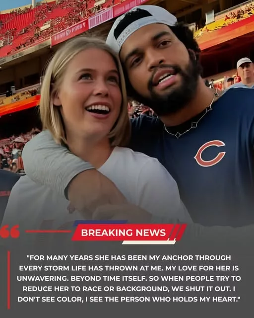 Cover Image for Caleb Williams, the star quarterback of the Chicago Bears, has spoken out emotionally after online users made hurtful comments about his girlfriend’s appearance, sparking a wave of discussion across social media.