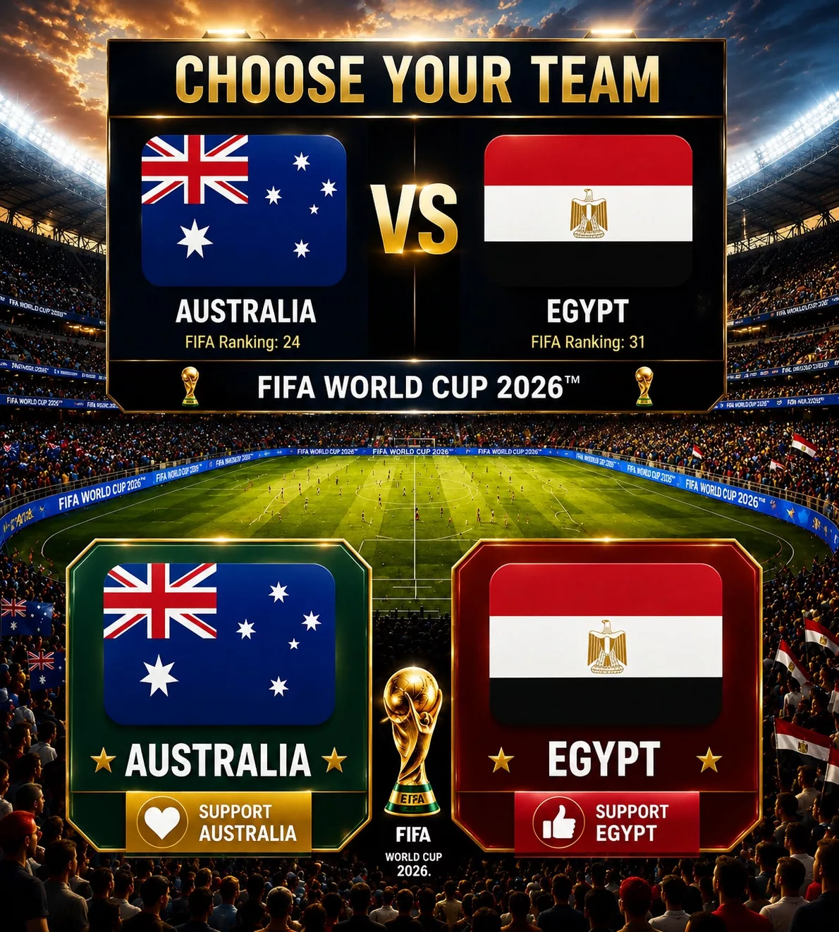 Cover Image for 🚨 PRIME-TIME ALERT: Australia vs Egypt Set for World Cup Spotlight as Knockout Showdown Receives Major Broadcast Schedule Change