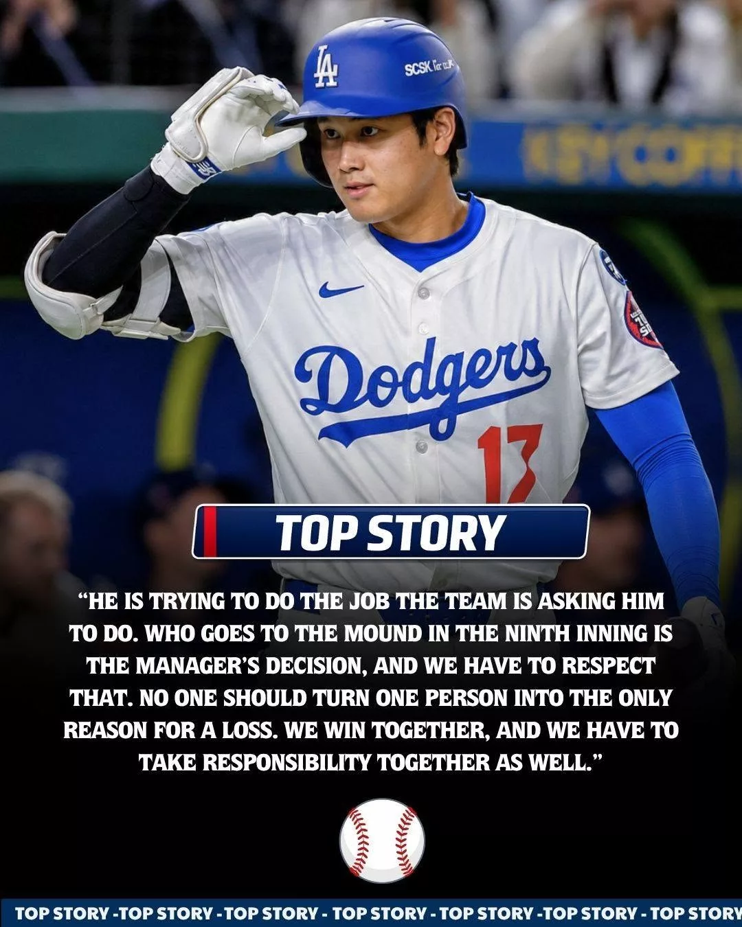 Cover Image for Shohei Ohtani Breaks His Silence, Defends Dodgers Pitcher After Teammates “Turn on Him” Over Poor Run of Form That Directly Cost Los Angeles in 5–4 Loss to Brewers