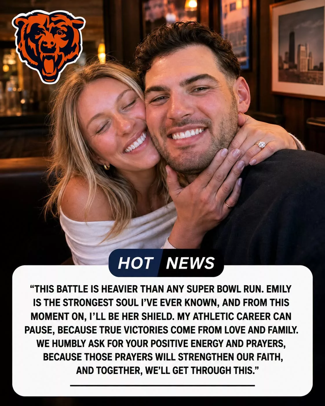 Cover Image for Bears Community Heartbroken as Cole Kmet Reveals Wife Emily’s Serious Health Battle