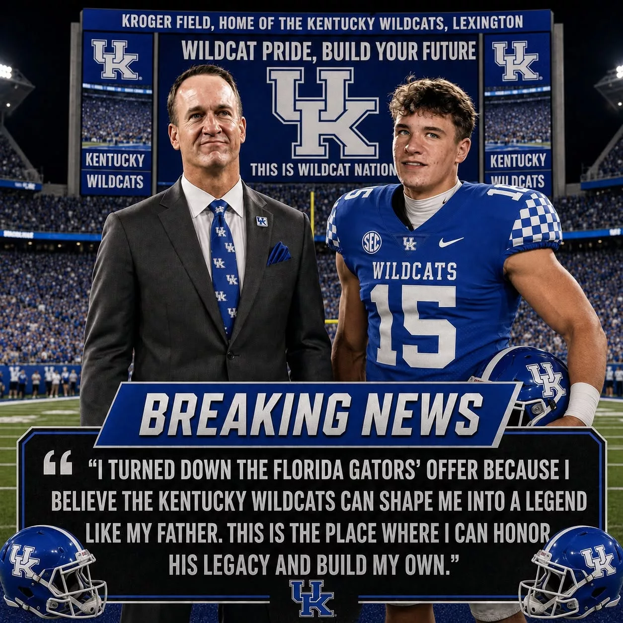 Cover Image for Hall of Famer’s Son Rejects Florida Gators Offer for Kentucky Wildcats Workout — Considered a Top 2029 Recruiting Prodigy and Highly Coveted Prospect Who Believes Kentucky Can Unlock His Talent and Turn Him Into a Future NFL Legend Like His Father