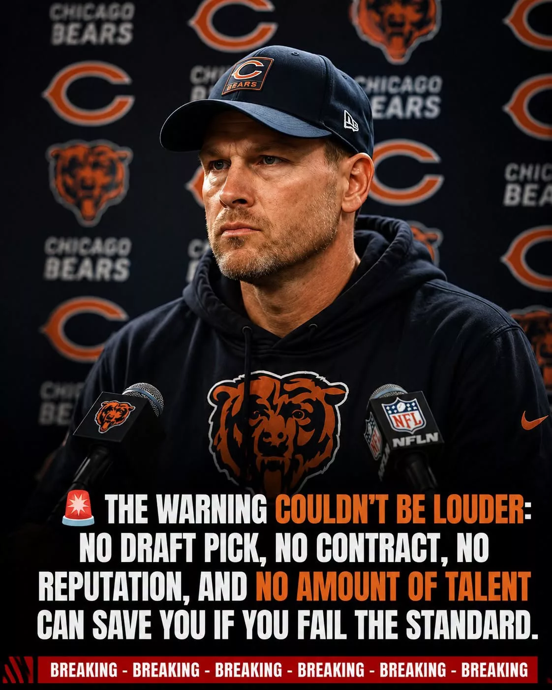 Cover Image for Ben Johnson Drops Hammer, Bears Cut Promising Rookie After Reportedly Arriving Late to Training Camp Check-In Smelling of Alcohol
