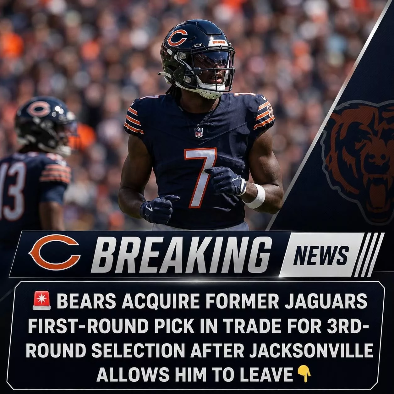 Cover Image for Bears Acquire Former Jaguars First-Round Pick in Trade for 3rd-Round Selection After Jacksonville Allows Him to Leave