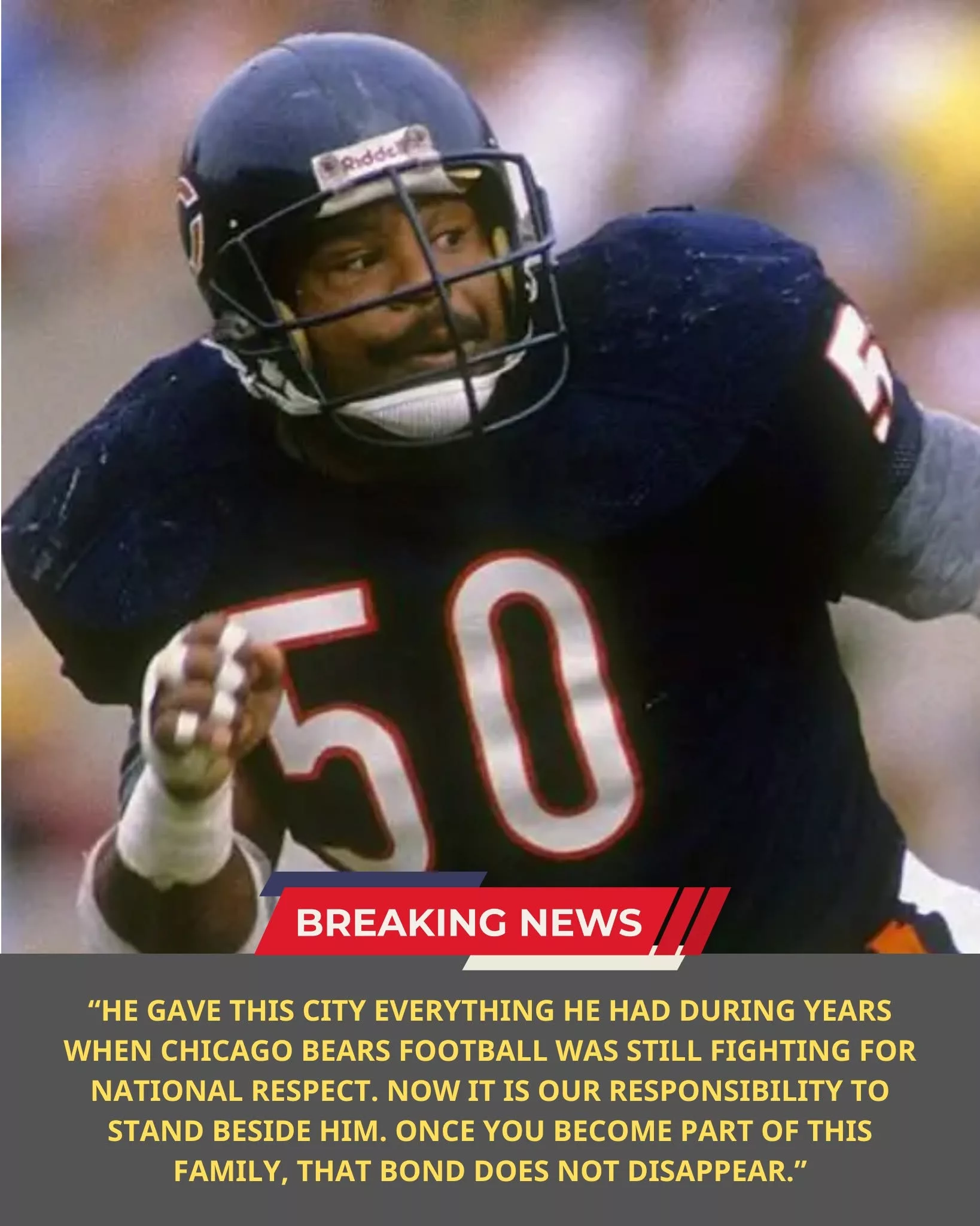Cover Image for Chicago Bears Announce They Will Cover the Full Cost of Cancer Treatment for Legendary Hall of Famer Mike Singletary
