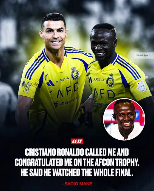 Cover Image for 🔥 “O CRISTIANO LIGOU-ME E DISSE QUE TINHA VISTO A FINAL INTEIRA…” — A REVELAÇÃO DE SADIO MANÉ SURPREENDEU OS FÃS! Sadio Mané revelou um detalhe emocionante sobre Cristiano Ronaldo após a conquista do Senegal. Segundo Mané, CR7 ligou-lhe pessoalmente para dar os parabéns e revelou algo que poucos esperavam: tinha assistido à final completa! 👀 Mas a história não terminou com um simples telefonema. O gesto de Ronaldo terá mostrado o enorme respeito que sente pelos seus companheiros e por outros grandes atletas, mesmo quando estão a representar países diferentes. E quando Mané regressou a Riade, Ronaldo e os restantes companheiros teriam preparado uma receção especial para celebrar a conquista. Mas há um detalhe sobre essa celebração que está a deixar os fãs ainda mais curiosos… 👉 O que Ronaldo preparou para homenagear Mané longe dos grandes palcos?